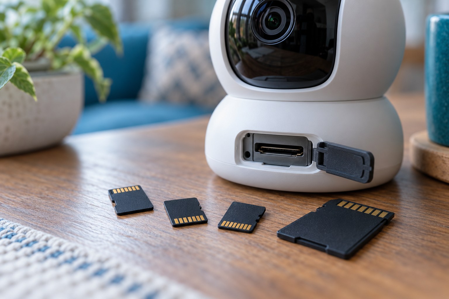 Cartes microSD, adaptateur SD et emplacement dans une caméra