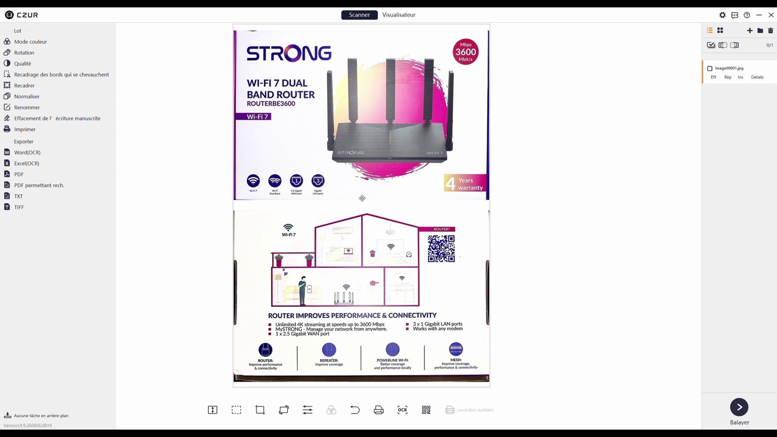 Recto et verso de la boîte STRONG réunis dans une même image après deux captures.