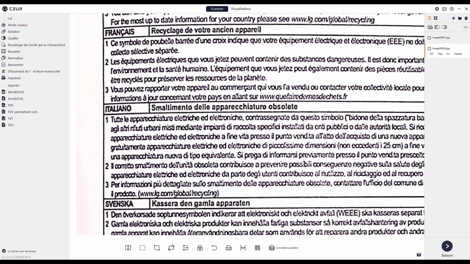 Petit texte scanné avec le CZUR Aura Pro et agrandi pour observer la définition des caractères.